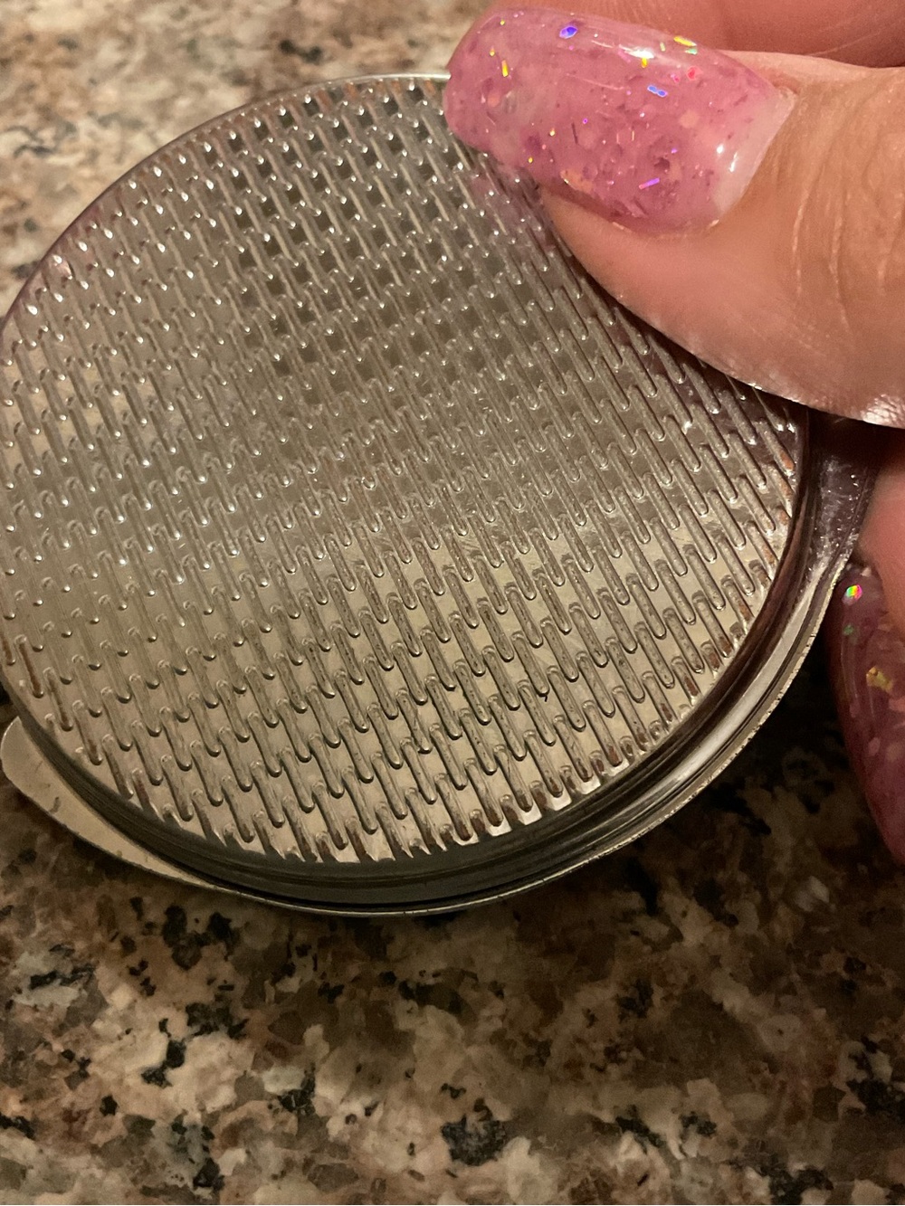 Glitter Peacock Feather Compact Mirror - Purple & Gold - Picture 2 of 3